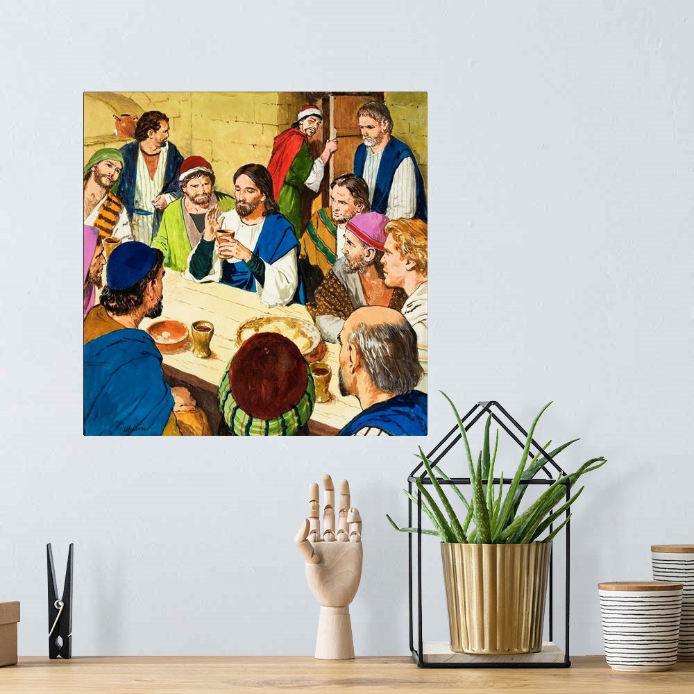 A bohemian room featuring The Amazing Love of Jesus: The Last Supper. Original artwork for illustration on p9 of Treasure i...