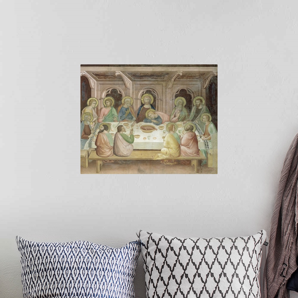 A bohemian room featuring XAL162148 The Last Supper, from a series of Scenes of the New Testament (fresco) by Barna da Sien...