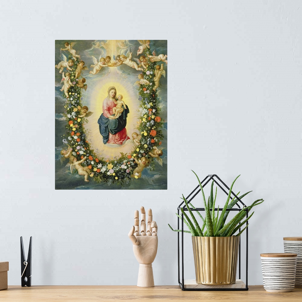 A bohemian room featuring The Madonna and Child in a Floral Garland
