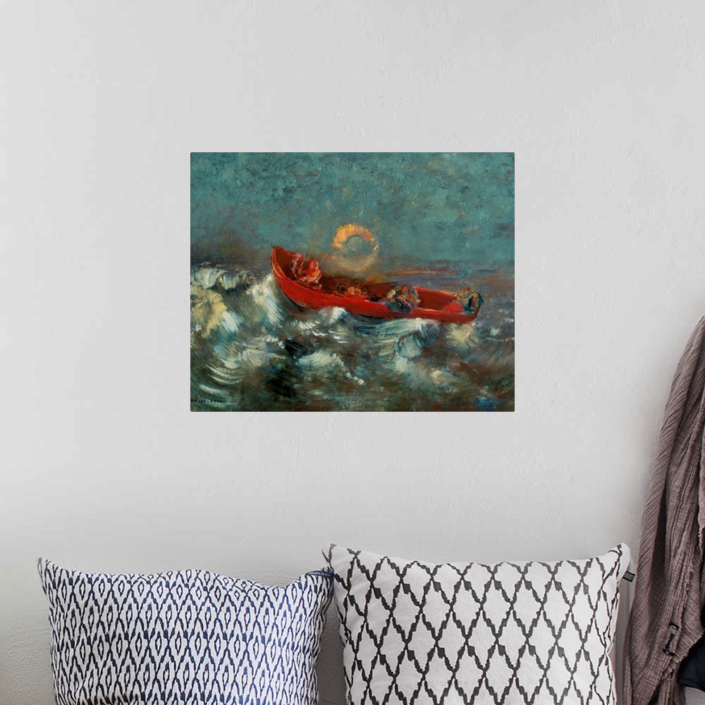 A bohemian room featuring XIR37340 The Red Boat, 1905 (oil on canvas)  by Redon, Odilon (1840-1916); 32x40.5 cm; Musee d'Or...