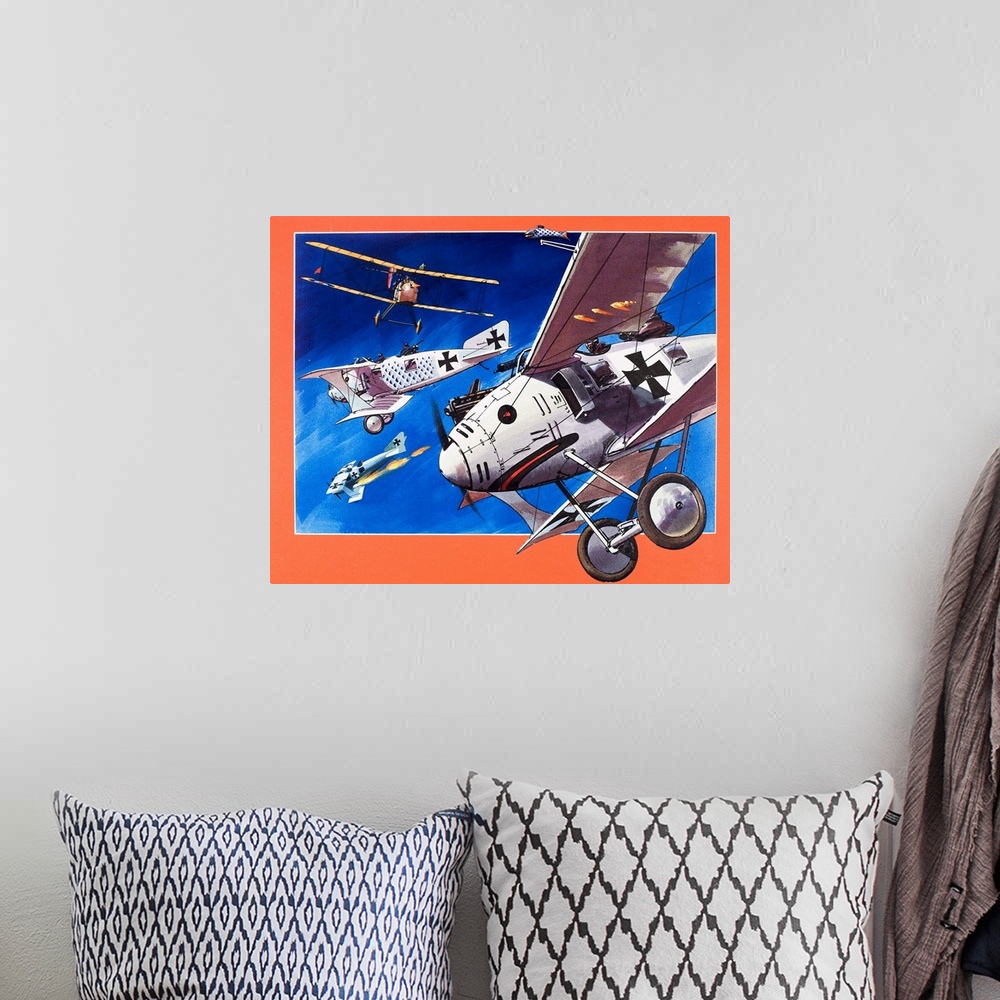A bohemian room featuring Planes from the Past: The Roland C-11. Original artwork from "Look and Learn," issue 741, 27 Marc...