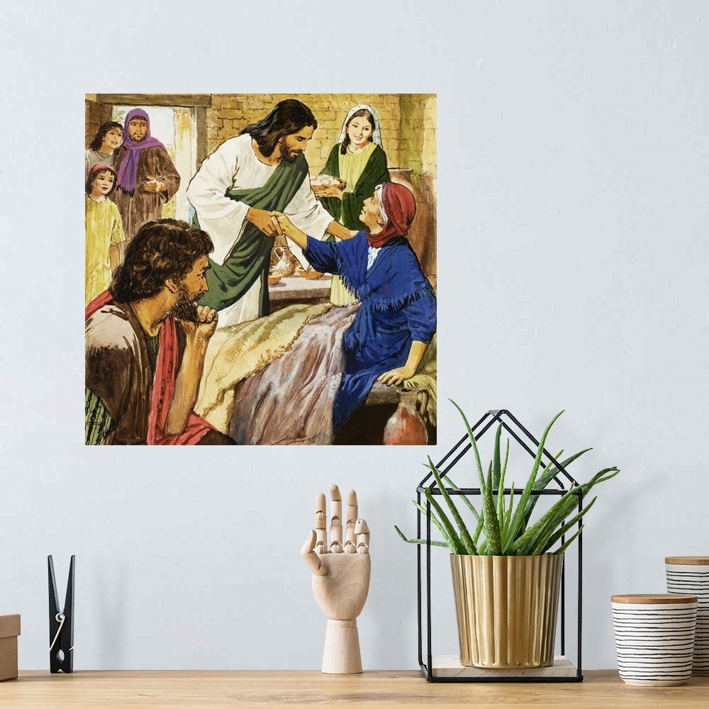 A bohemian room featuring The Amazing Love of Jesus: The Sick Woman. Original artwork for illustration on p9 of Treasure is...