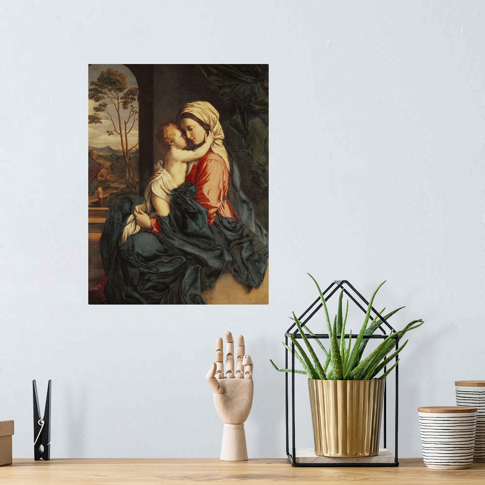 A bohemian room featuring XCF285122 The Virgin and Child Embracing (oil on canvas)  by Sassoferrato, Il (Giovanni Battista ...