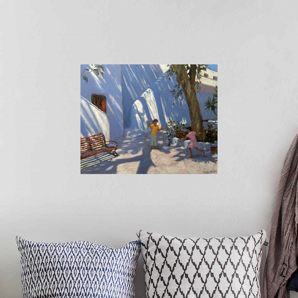 A bohemian room featuring Two girls skipping, Mykonos