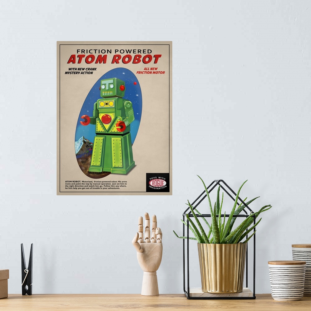 A bohemian room featuring Atom Robot