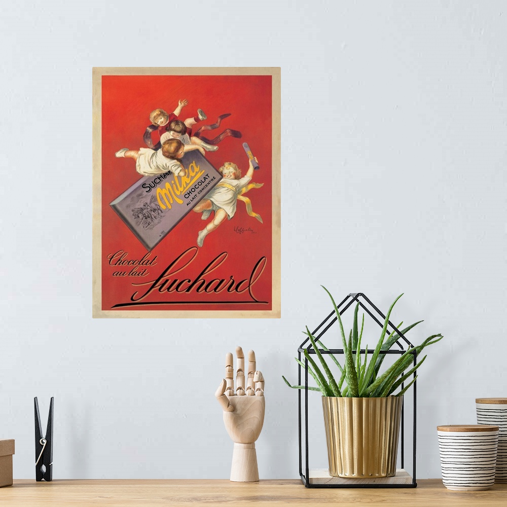 A bohemian room featuring Vintage advertisement of Swiss chocolate, Chocolat Suchard.