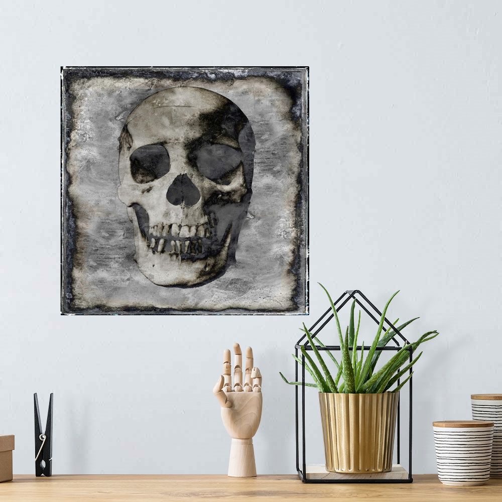 Framed Canvas Skull Wall Art 12X12 – Recycled Rock and Roll