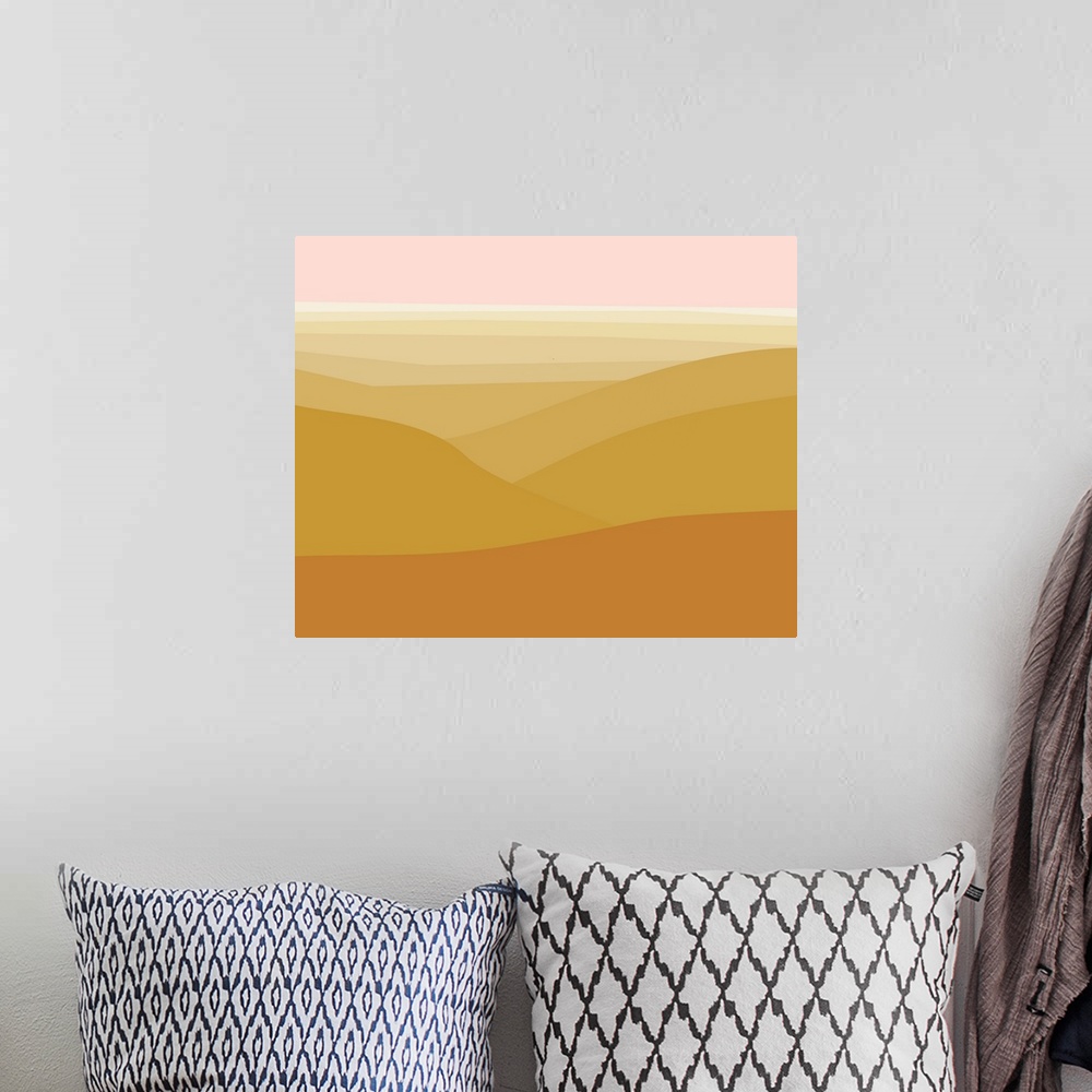 A bohemian room featuring Illustration of desert mountains in warm dry colors.