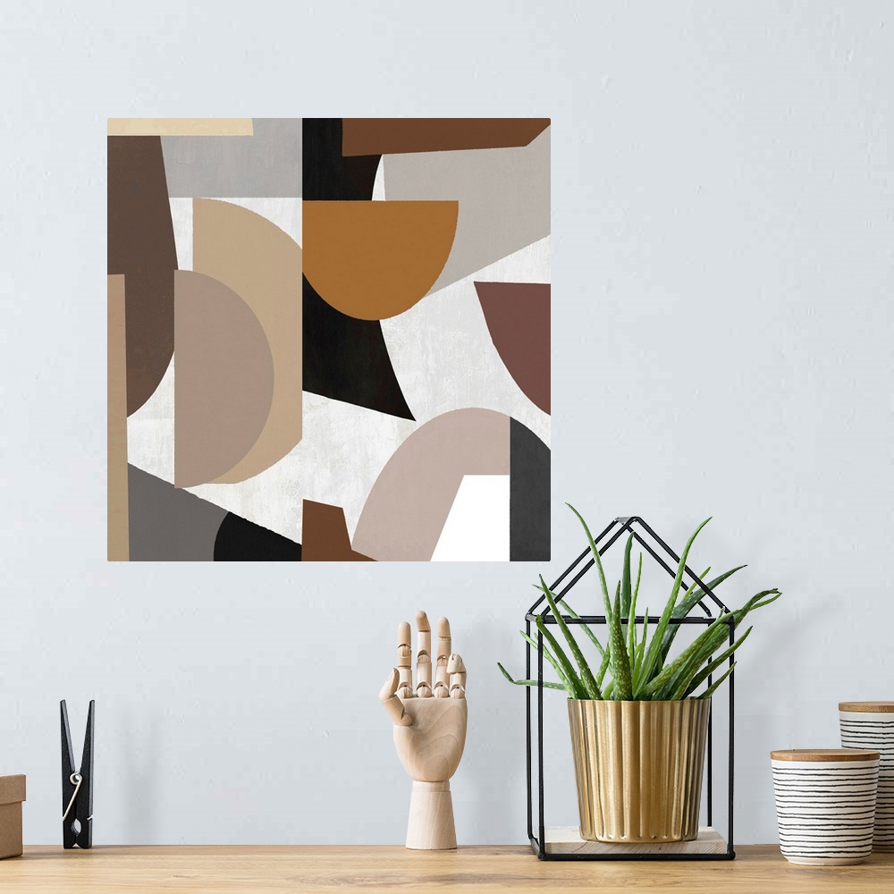 A bohemian room featuring Abstract Shapes Brown Square