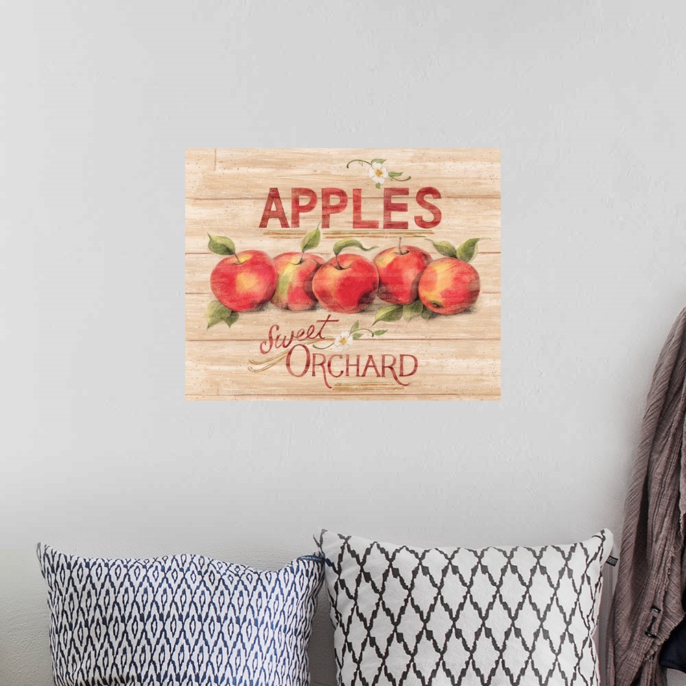 A bohemian room featuring A vintage apple orchard sign evokes childhood memories of apple-picking!