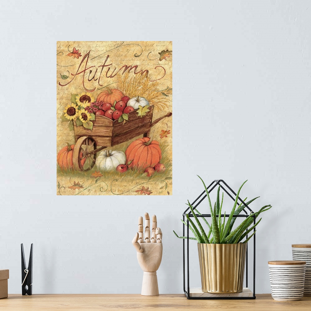 A bohemian room featuring An autumn wheelbarrow will add a classic harvest accent to your home.
