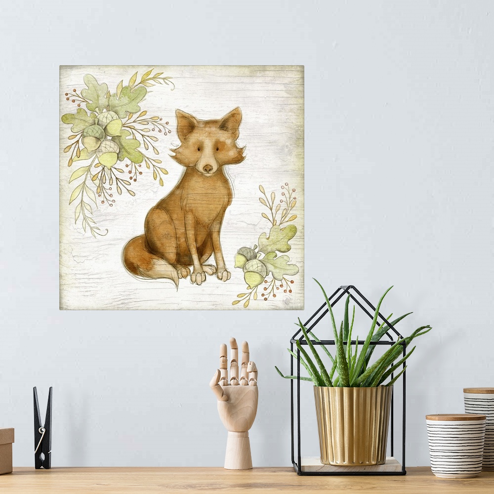 A bohemian room featuring Sweet woodland baby fox perfect for baby and child's room decor