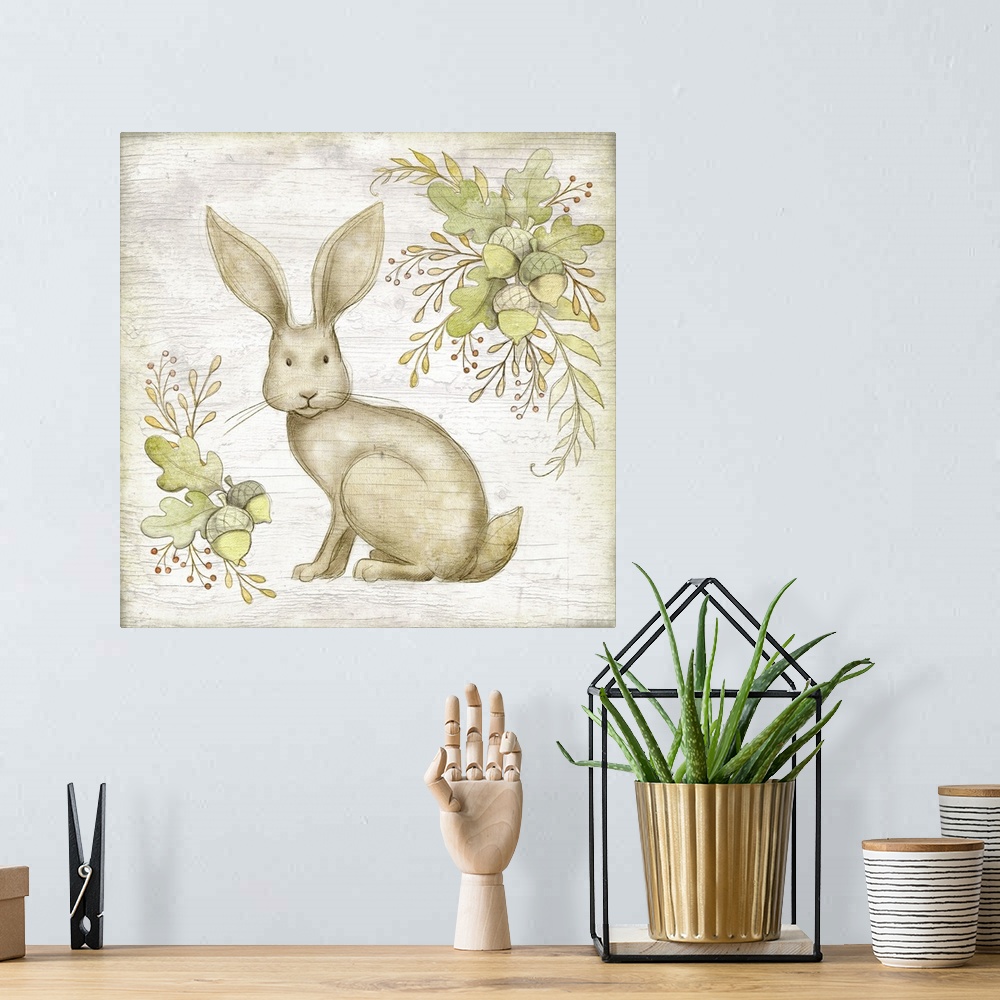 A bohemian room featuring Sweet woodland baby bunny perfect for baby and child's room decor