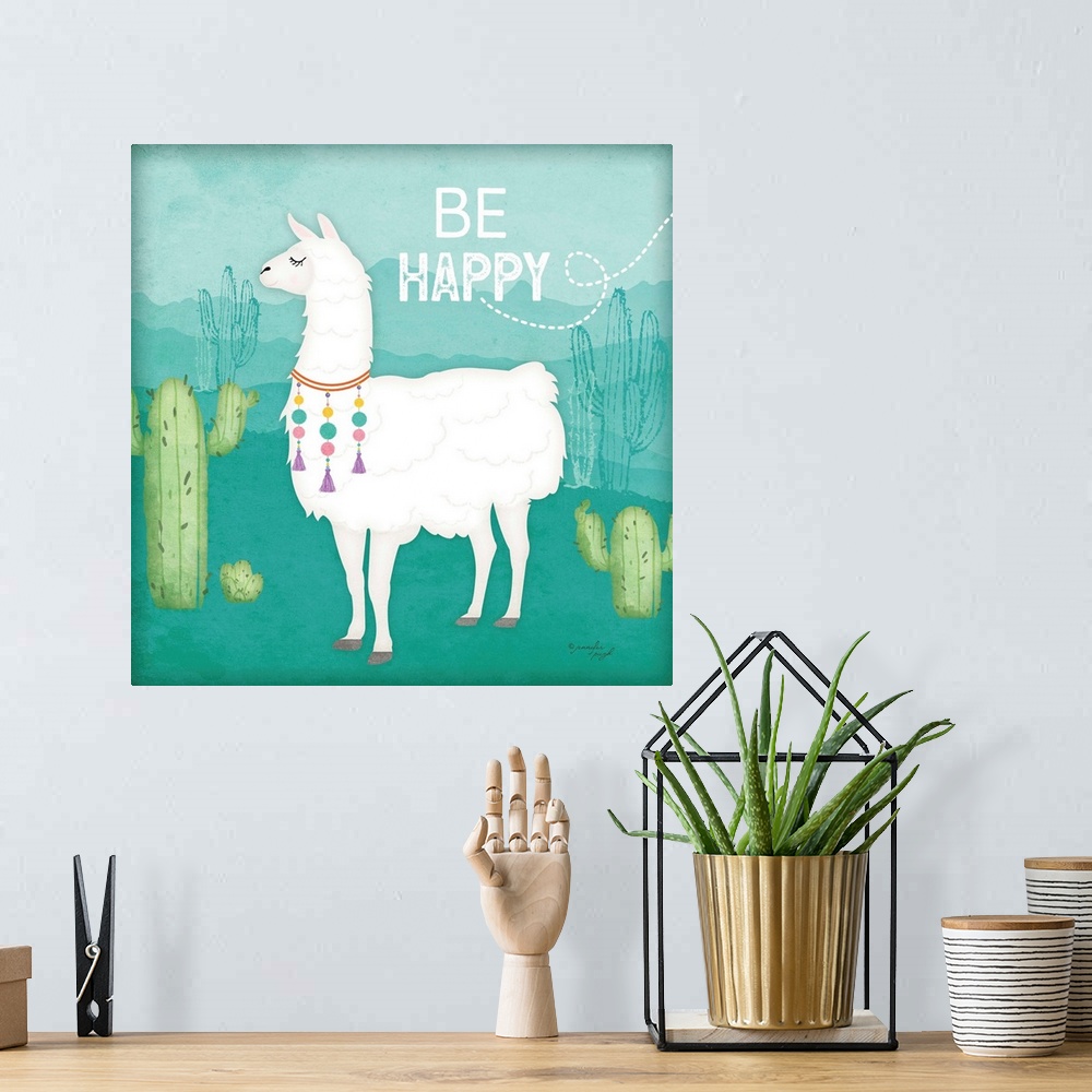 A bohemian room featuring Be Happy Llama