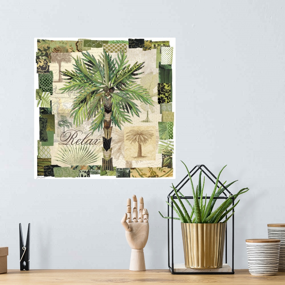 A bohemian room featuring Elegant palm tree adds a tropical accent. For bed, bath and more.