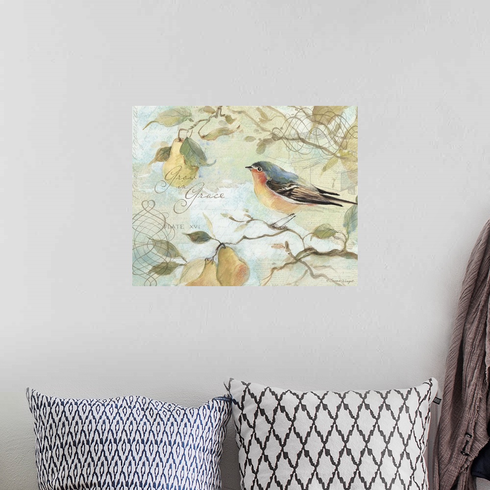A bohemian room featuring This bird in a pear tree is a gorgeous accent decor piece.