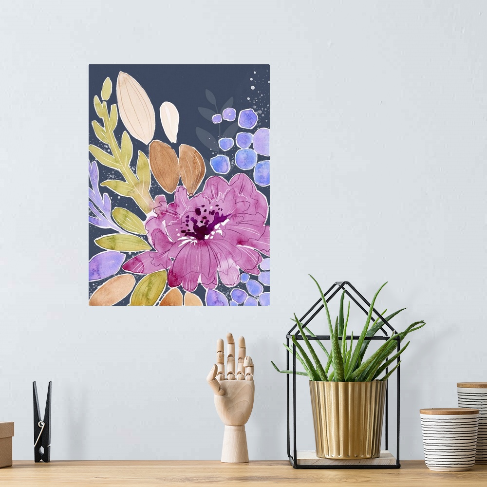 A bohemian room featuring A lushly rendered floral spray adds a colorful pop to any decor!