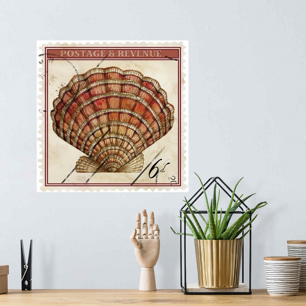 A bohemian room featuring Botanical shell stamp art perfect for den, study, home decor