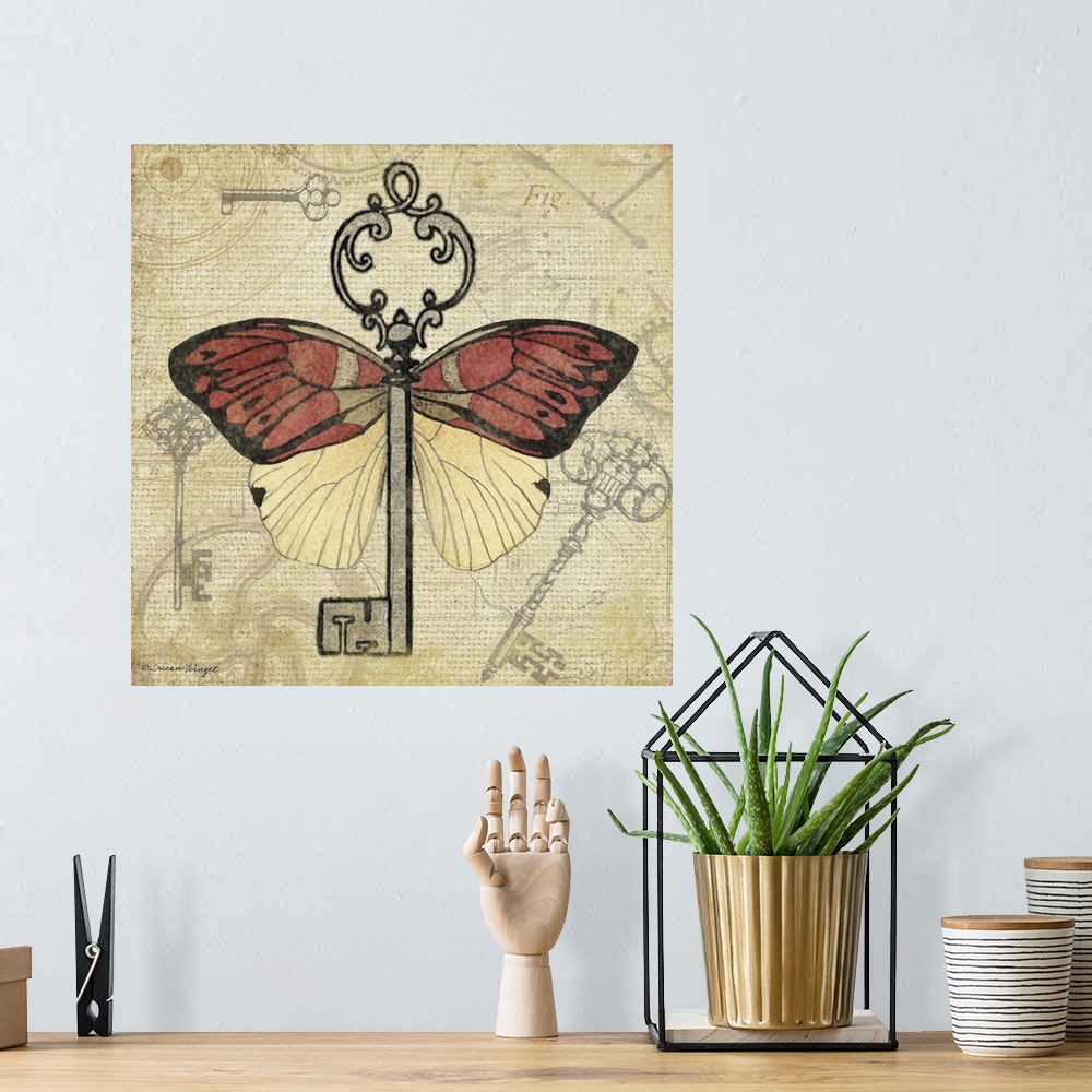 A bohemian room featuring Botanical, steampunk-inspired butterfly art, great for any room and decor