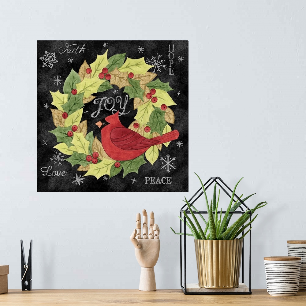 A bohemian room featuring This wonderful craft and burlap image on chalkboard evokes the hand-made spirit of Christmas.