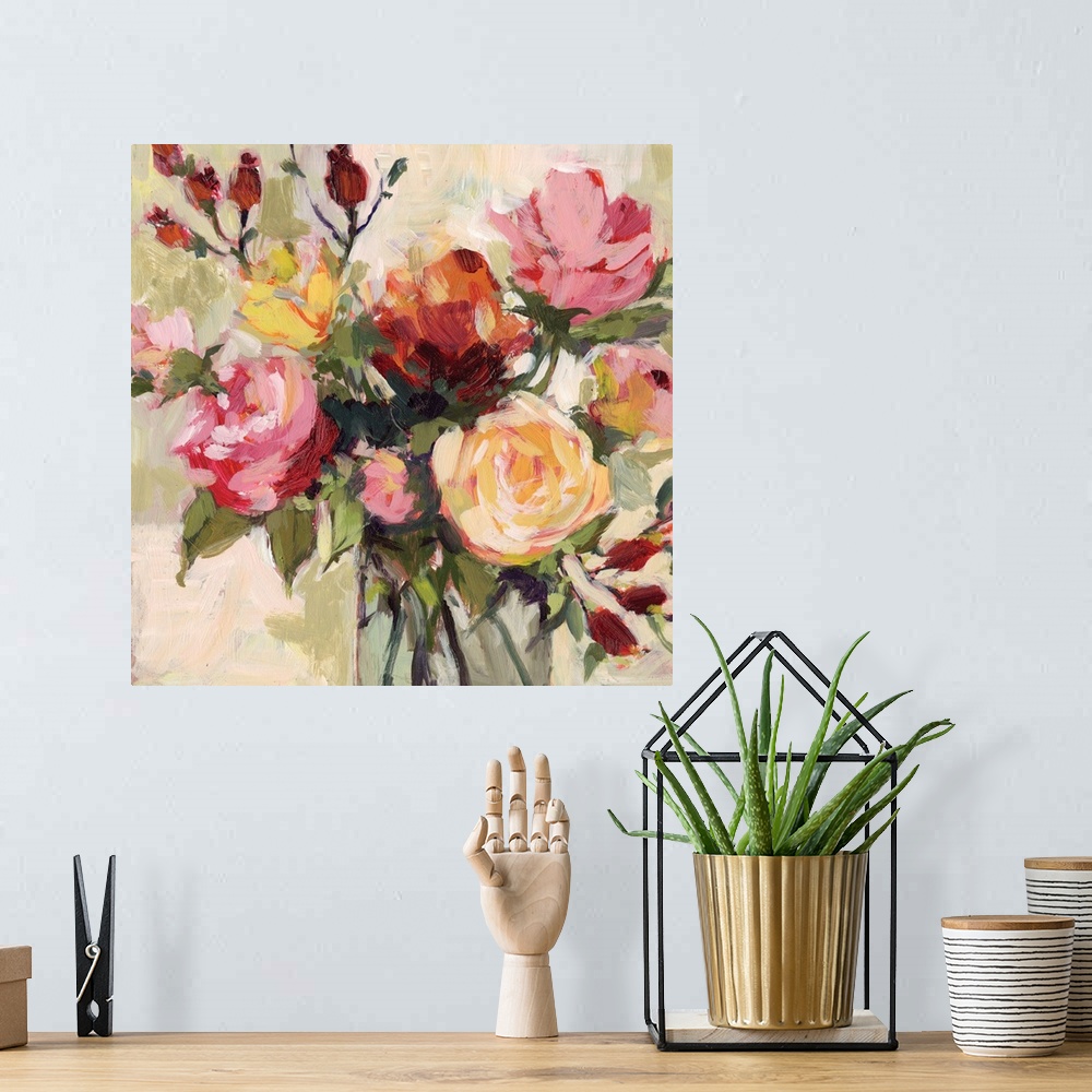A bohemian room featuring This striking floral bouquet adds a dramatic statement to any room.