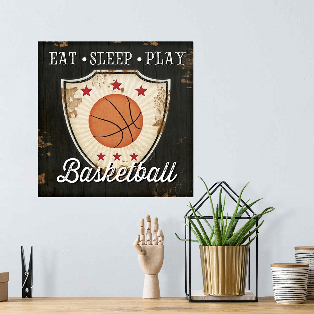 A bohemian room featuring Eat, Sleep, Play, Basketball