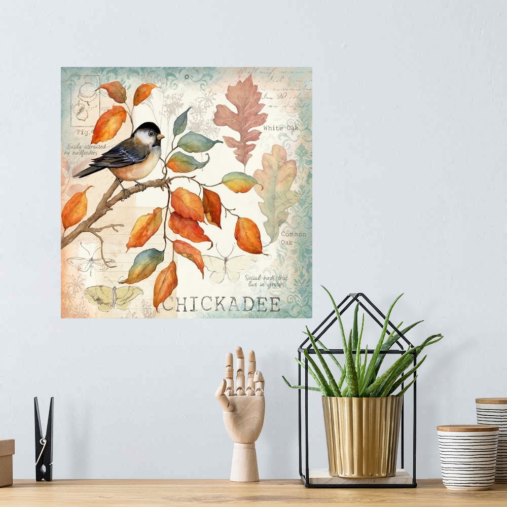 A bohemian room featuring Botanical bird scene captures the warmth of the autumn palette.