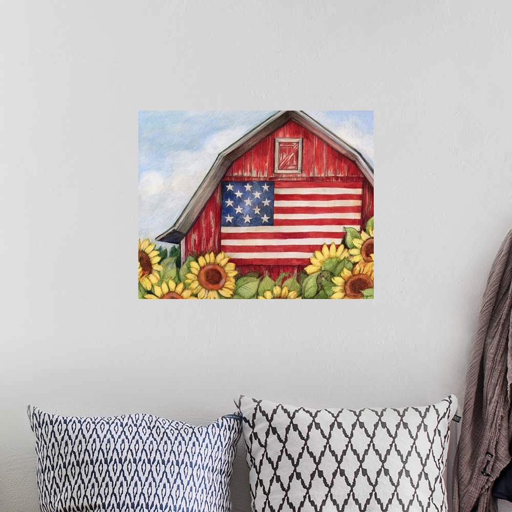 A bohemian room featuring Country landscape evokes the patriotic spirit!