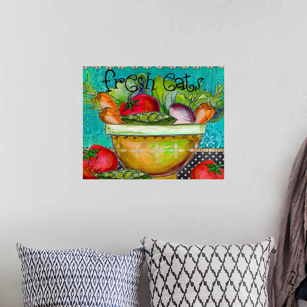 A bohemian room featuring Whimsical fruit bowl, great for kitchen motif