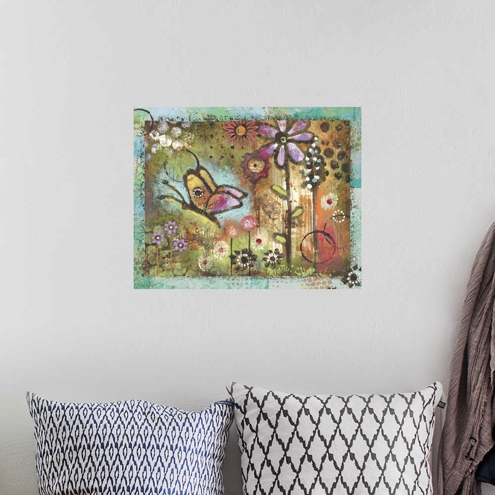A bohemian room featuring Abstract and colorful nature scene great for any room.