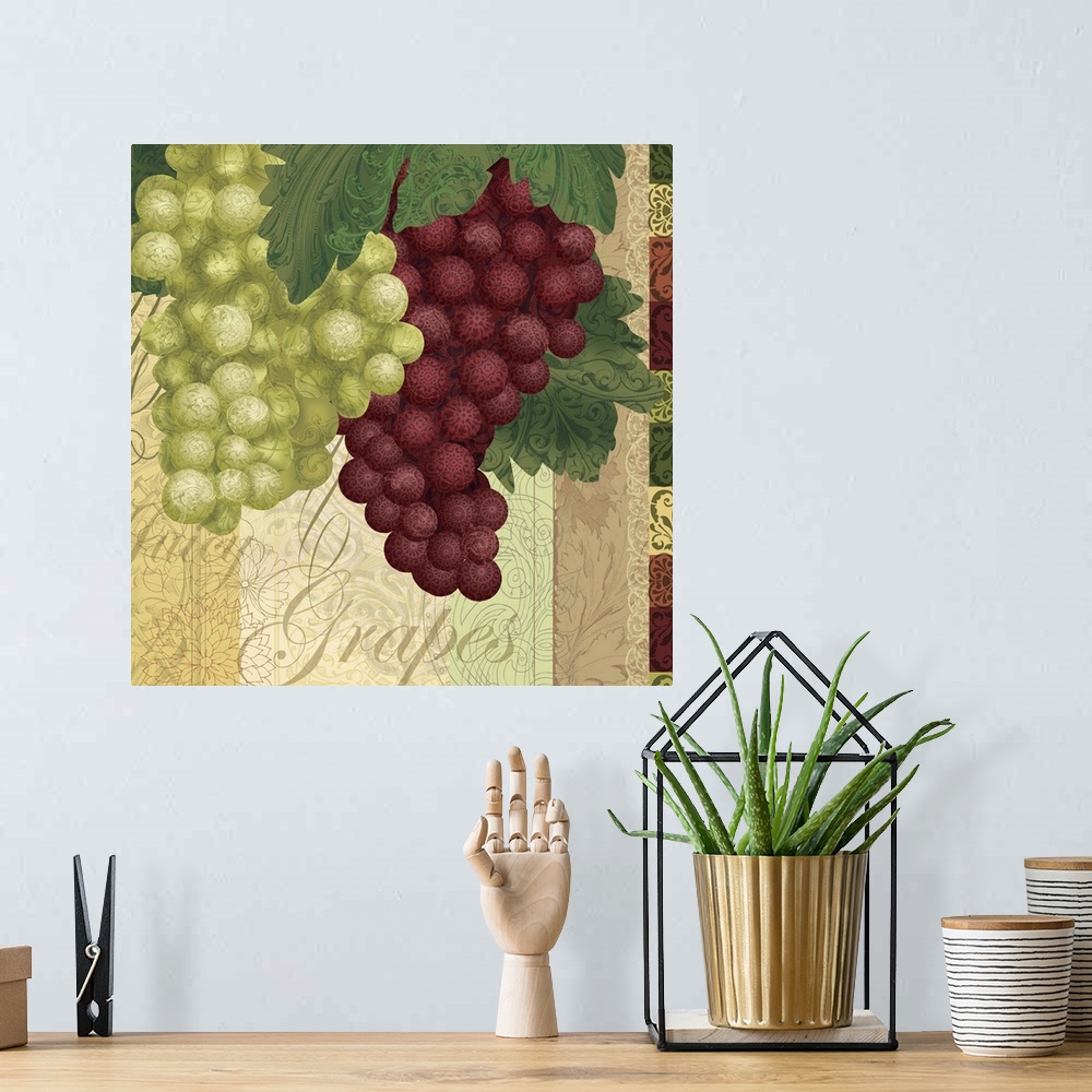 A bohemian room featuring Sophisticated, pattern-driven fruit art works for kitchen,  dining room and more