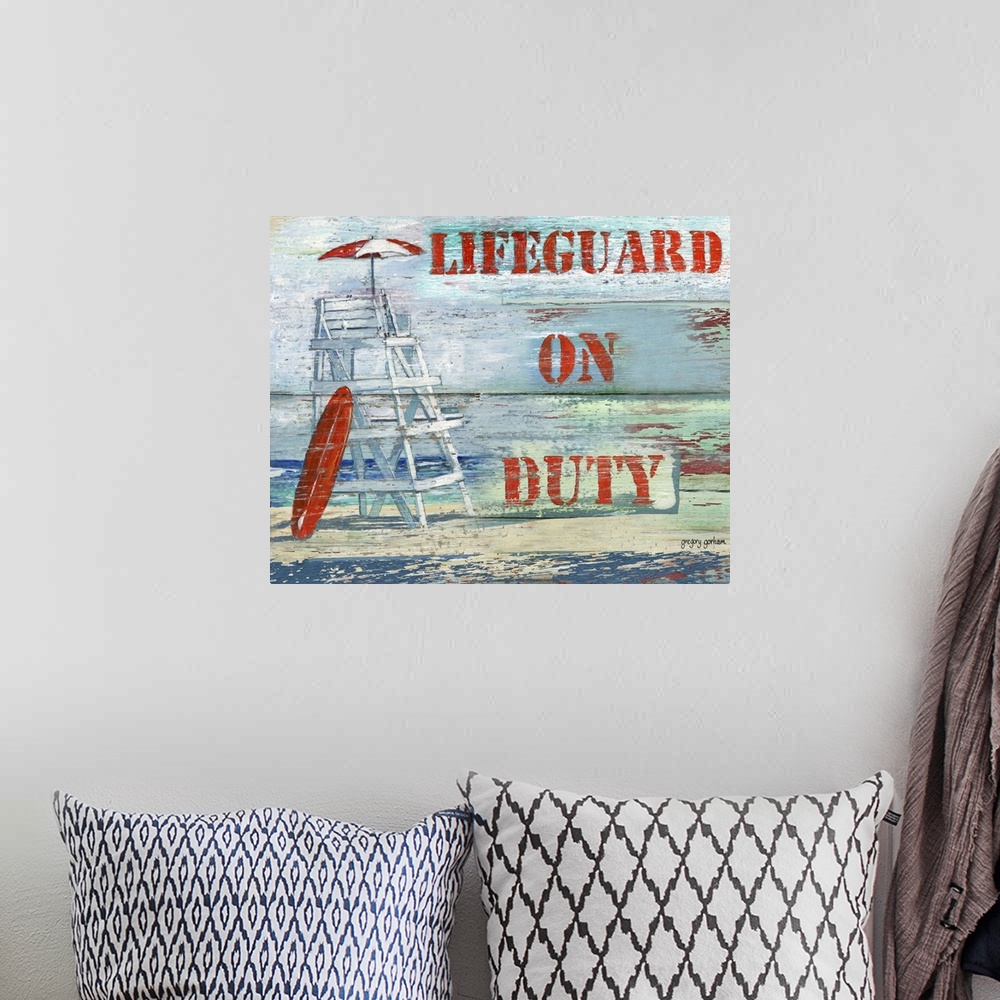 A bohemian room featuring Vintage beach sign brings the ocean in to your den, study, bar or rec room.