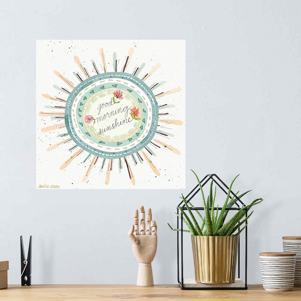 A bohemian room featuring Sweetly rendered sun art that adds a gentle, lovely, and inspirational accent to your decor.