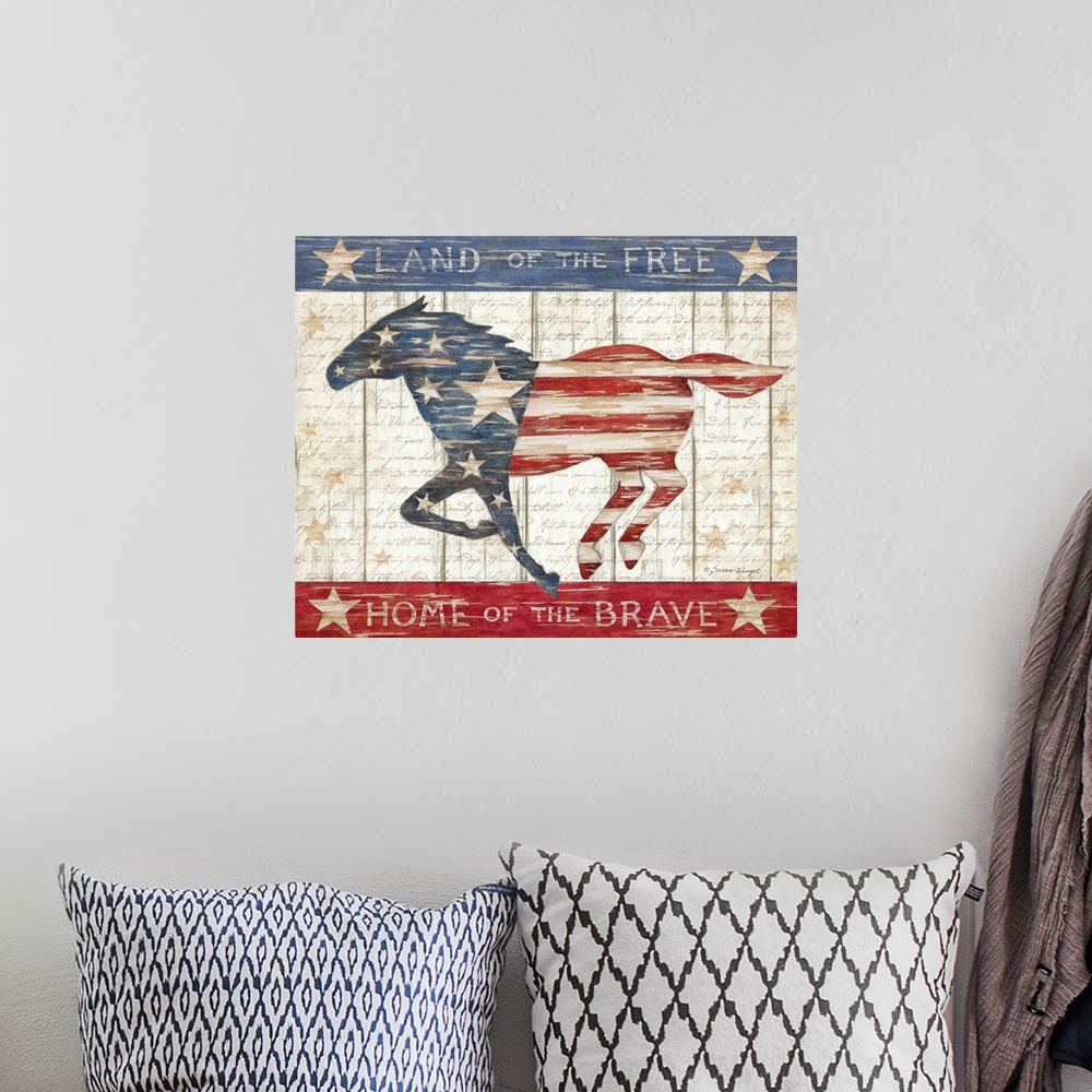 A bohemian room featuring A patriotic Horse motif for a wonderful country decor.