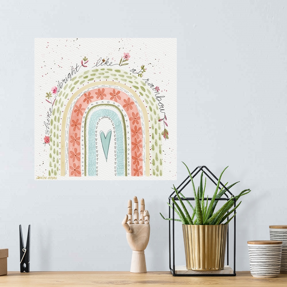 A bohemian room featuring Sweetly rendered rainbow art that adds a gentle, lovely, and inspirational accent to your decor.