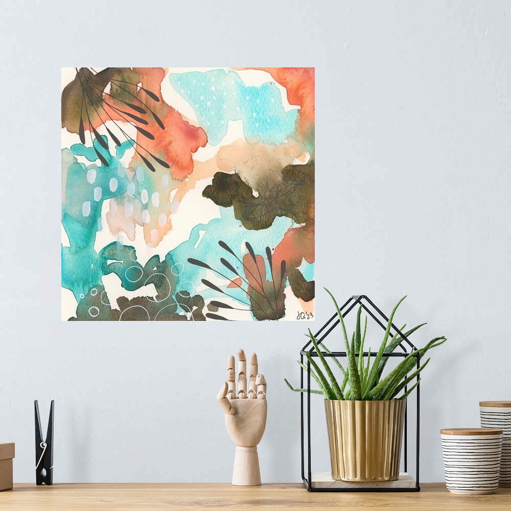 A bohemian room featuring A dynamic and fluid abstract that will go with any decor and in any room!