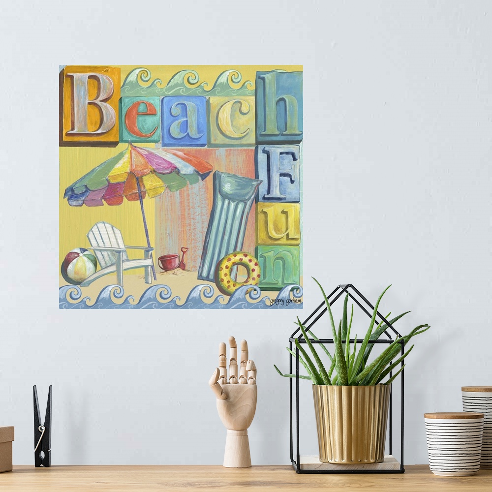 A bohemian room featuring Fun beach-themed art is ideal for beachhouses, cabanas and sunrooms!