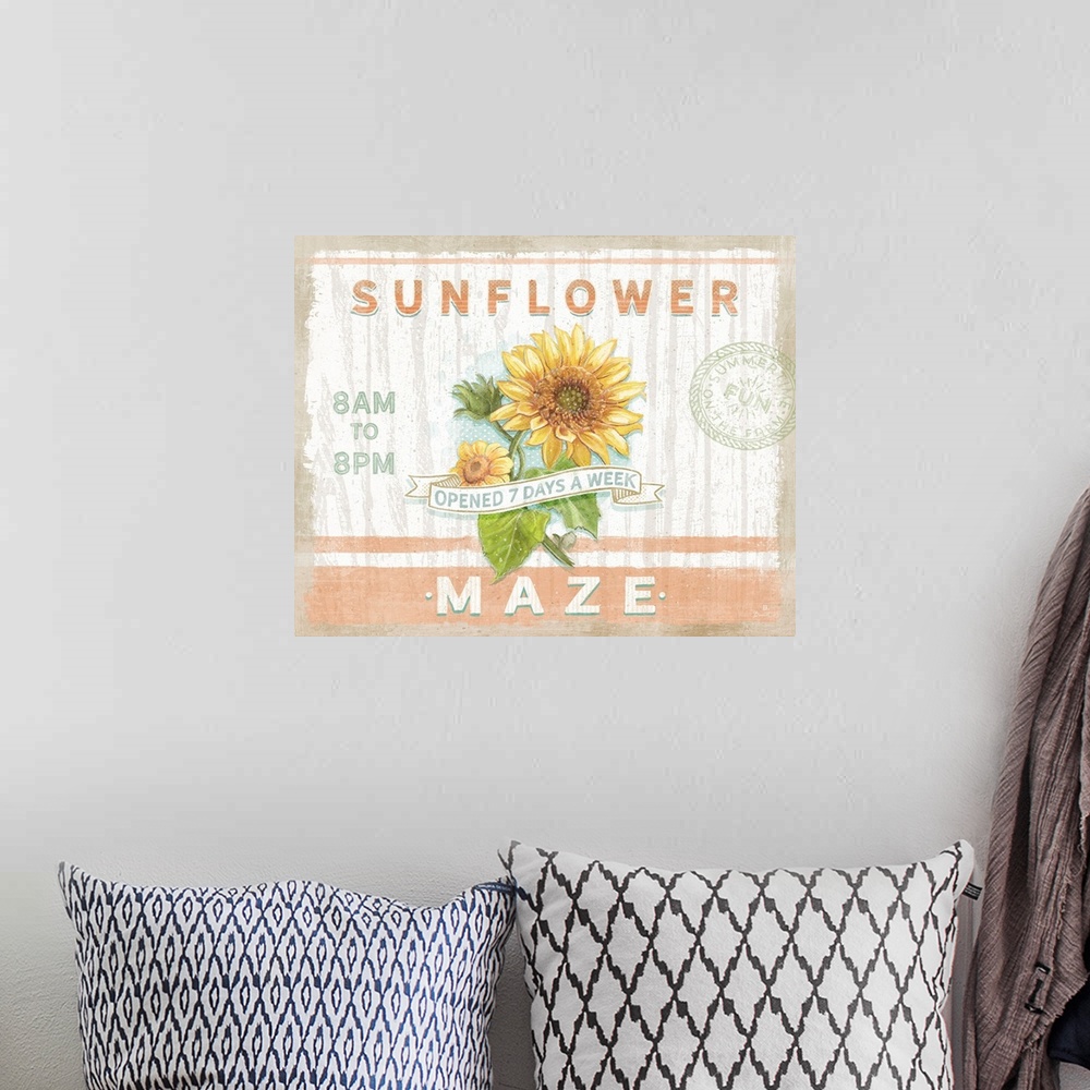 A bohemian room featuring This fall motif captures the fun of a sunflower maze.