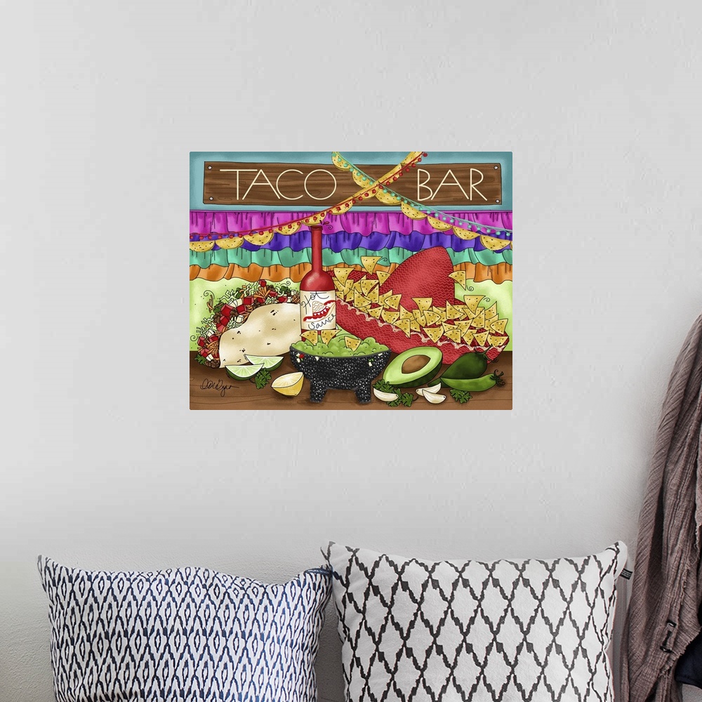 A bohemian room featuring Dig in to the taco bar!