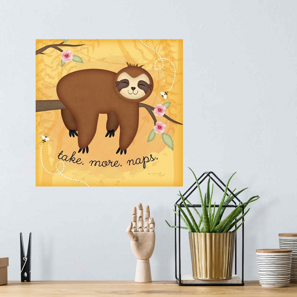 A bohemian room featuring Take More Naps Sloth