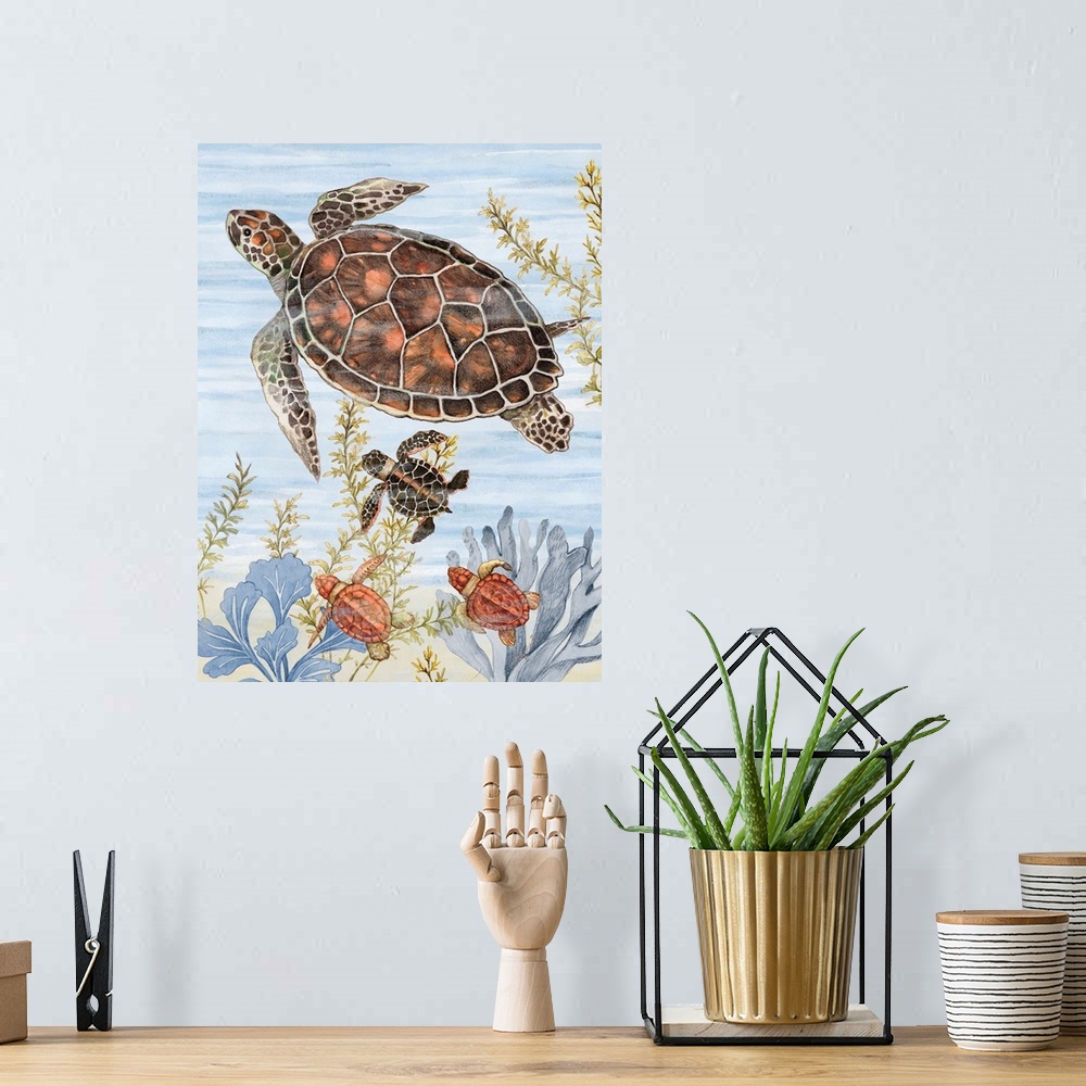 A bohemian room featuring A colorful underwater scene with a charming turtle family is great for coastal decor.