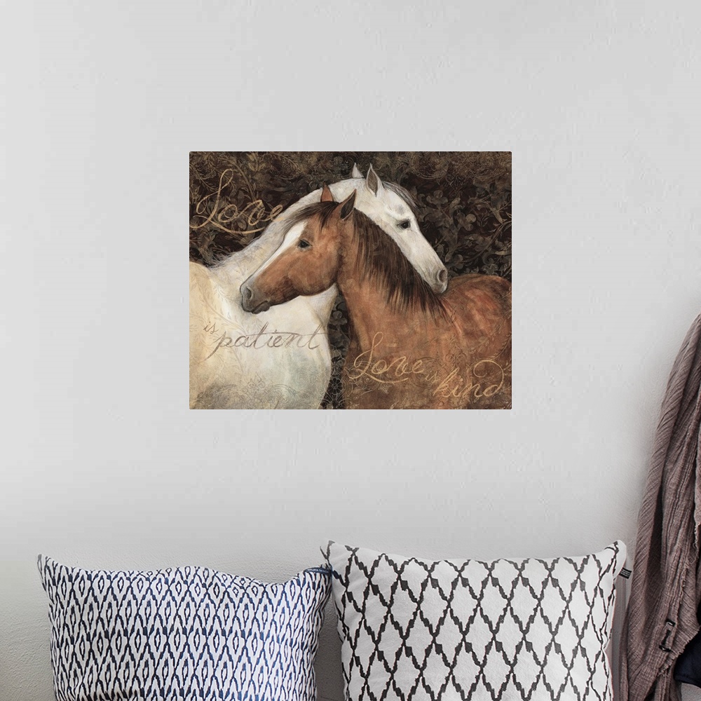 A bohemian room featuring Striking horse painting captures the grace and beauty of this majestic animal.