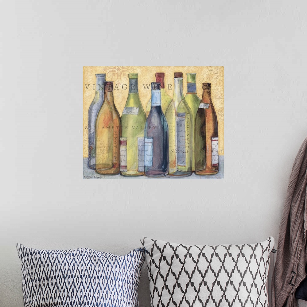 A bohemian room featuring Contemporary yet classic wine bottle scene