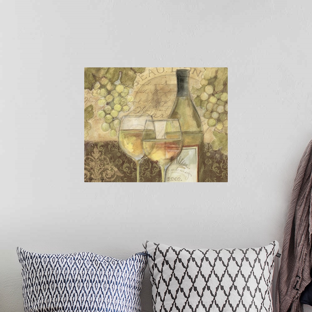A bohemian room featuring Wine still life works in any home decor