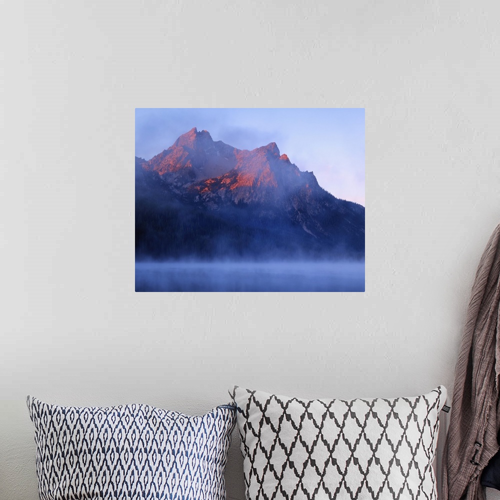 A bohemian room featuring USA, Idaho, Sawtooth Mountains. McGown Peak and Stanley Lake at sunrise.