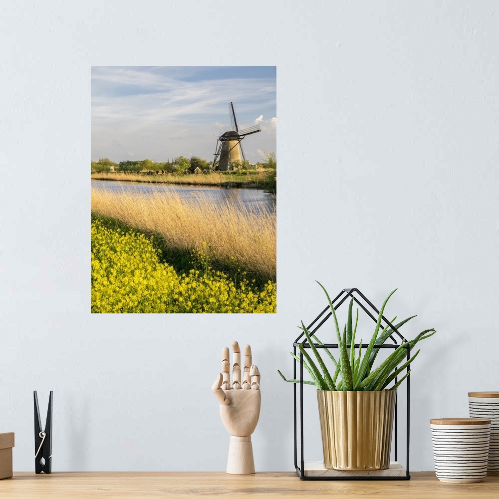 A bohemian room featuring Netherland, Kinderdijk. Windmills along the canal.