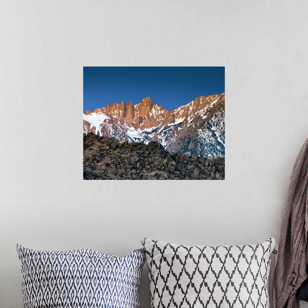 A bohemian room featuring USA, California, Mt Whitney. The Alabama Hills lead to Mt Whitney and the Sierra Nevada Mountains...