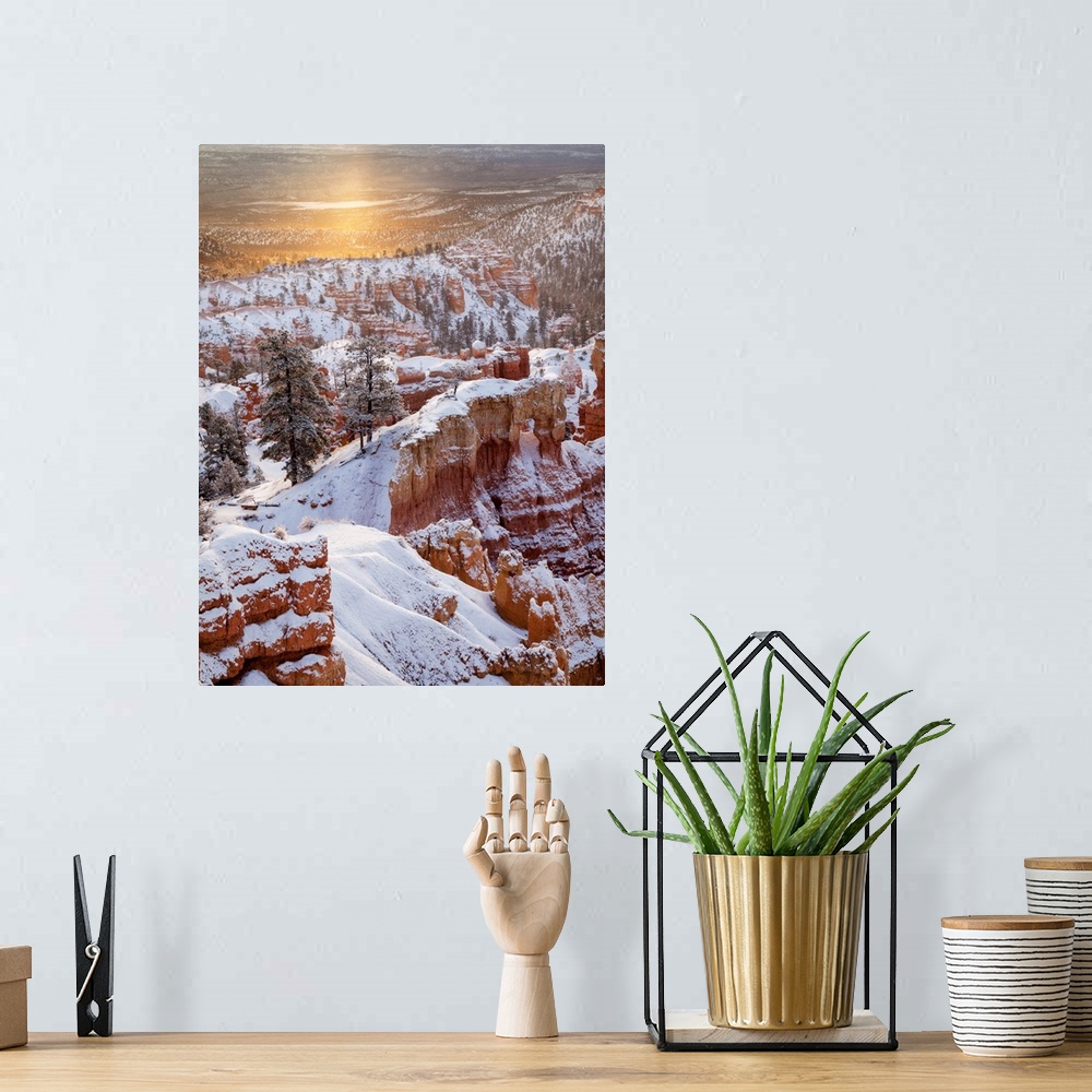 A bohemian room featuring USA, Utah, Bryce Canyon National Park, Sunrise from Sunrise Point after fresh snowfall (Not avail...