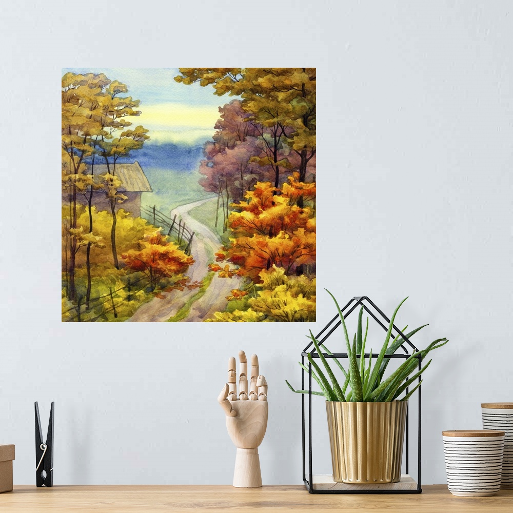 A bohemian room featuring Autumn Road Scene