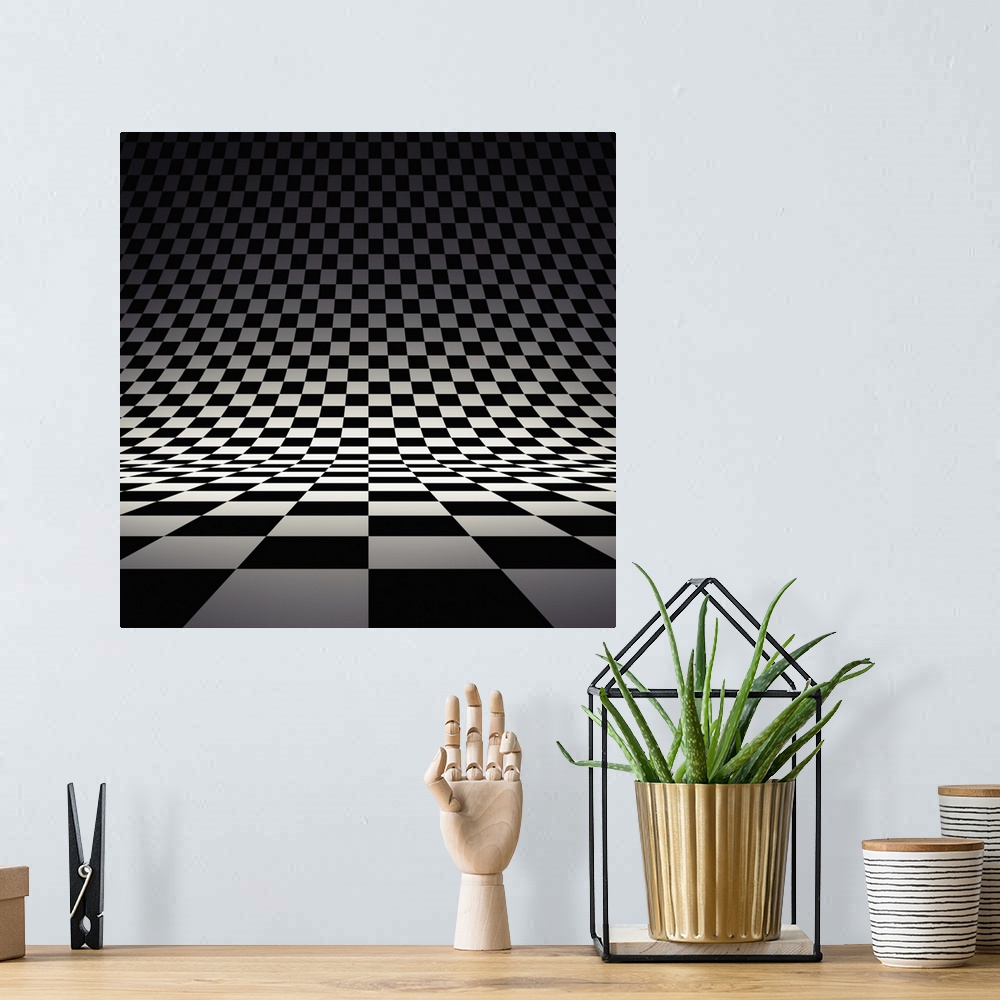A bohemian room featuring Black and white checker. 3D rendered image.